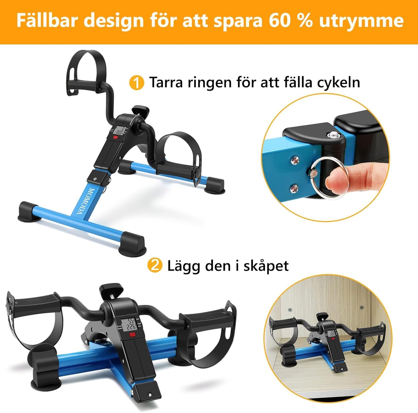 MOMODA Under Desk Pedal Exerciser Mini Bike for Leg/Arm - Foldable Peddler with LCD Display for Home/Office