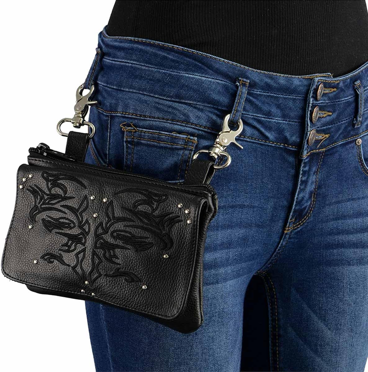 Milwaukee Leather MP8852 Women's Black Leather Multi Pocket Belt Bag