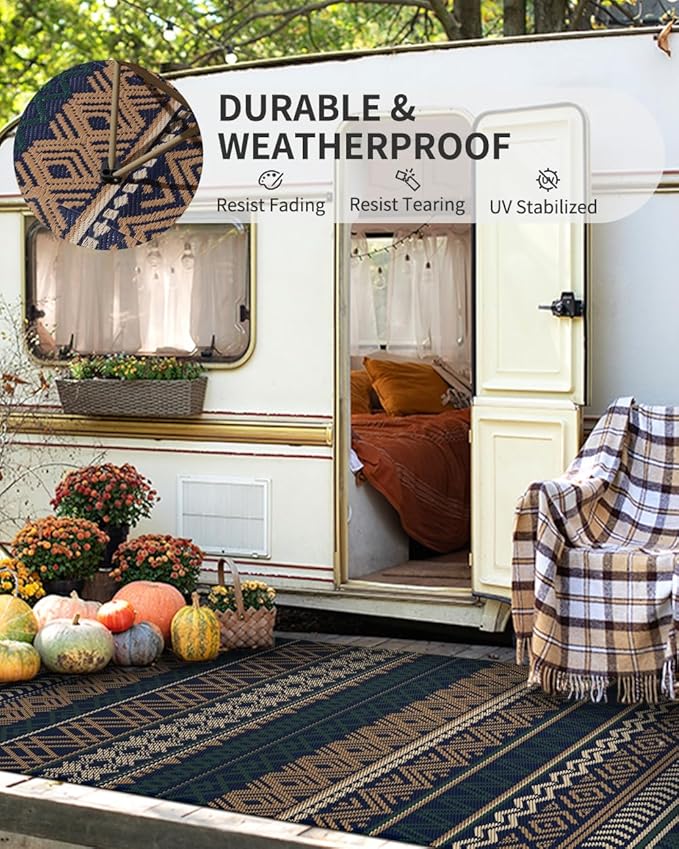 MontVoo Outdoor Rug Carpet Waterproof-Patio Rug Mat 5x8 Reversible RV Camping Rug Picnic Mat Plastic Straw Outside Rug for Balcony Porch Deck Beach-Boho Outdoor Area Rug for Patio Decor Colorful