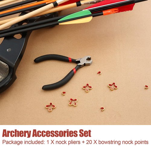 Luoyer Archery Bow String Nocking Points Set – 20 Pcs Brass Nocking Points and Pliers for Compound Recurve Bow for Installing Nock Buckles Archery Accessories Tool Kit