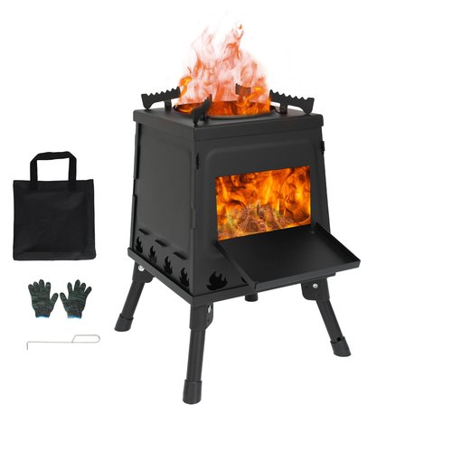 Camping Wood Stove, Portable Wood Burning Stove, Backpacking Folding Camp Tent Heat Mini Outdoor Stove with Carrying Bag, for Cooking Heating Picnic hiking BBQ Travel RV (Large)