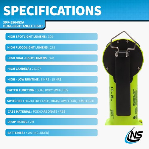 Nightstick XPP-5564GXA Intrant Duo Intrinsically Safe High Lumen Dual-Light Angle Light - 4 AA - Green