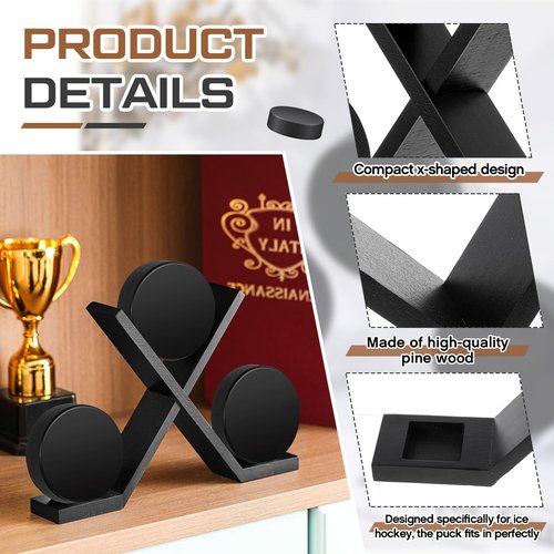 CroBlissful Wooden Hockey Puck Display Case Hockey Puck Holder for 3 Collectibles Display Stand Rack for Sports Players Team Gifts Living Room Bedroom Decoration