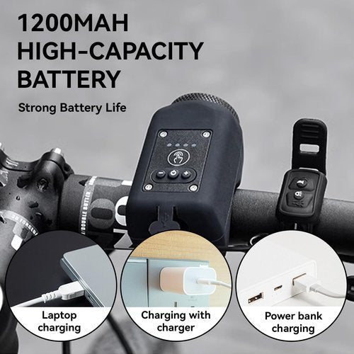Electric Bike Horn Bike Light 2 in 1, Bicycle Horn Bell with Wide Angle Floodlight, IPX5 Waterproof with USB Rechargeable, 110db Loud Alarm(Black)