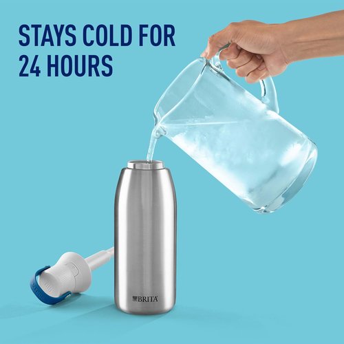 Brita Stainless Steel Premium Filtering Water Bottle, BPA-Free, Reusable, Insulated, Replaces 300 Plastic Water Bottles, Filter Lasts 2 Months or 40 Gallons, Includes 1 Filter, Stainless - 20 oz.