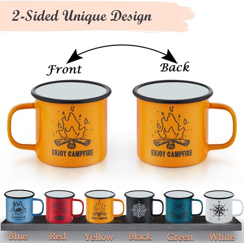 E-far Coffee Mug, 12 Ounce Enamel Coffee Tea Camping Cup Mugs, Red/Yellow/Blue/Green, Healthy & Bright Colors - Set of 4