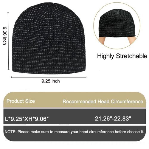 Oeyliz Reflective Beanie - Unisex Black Winter Night Running Beanie Hat