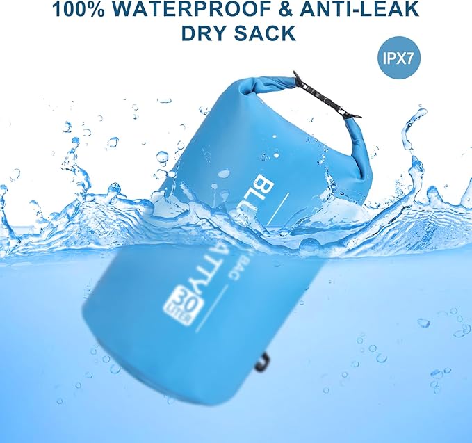 Waterproof Dry Bag Floating Roll Top Waterproof Backpack for Kayaking, Rafting, Boating, SUP, Fishing with IPX8 Waterproof Phone Case, Blue, 30L