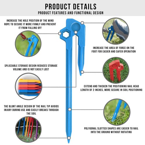 Sysmashing 8 pcs Splicable 8 inch Outdoor Tent Stakes Heavy Duty Screw Style for Camping, Hiking, Ultimate Ground Stakes Ground Anchors Pegs