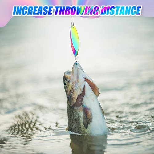 HESTYA 40 Pieces Fishing Lures Spoons Fishing Metal Saltwater Treble Trout Lures Hard Metal Spinner Baits 5 Sizes Casting Spoon Hooks for Salmon Bass in 1/5 1/4 3/8 1/2 3/4 oz (Holographic)