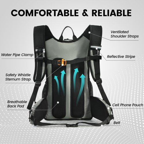 Nepest Hydration Backpack for Hiking, Water Backpack with 3L Water Bladder, 18L Lightweight Day Pack, Hydropack with Storage for Hiking, Biking, Grey