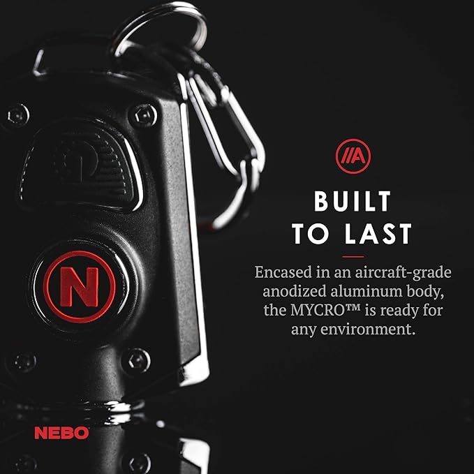 NEBO Mycro Rechargeable LED Keychain Light | Key Ring Flashlight Features 6 Light Modes,