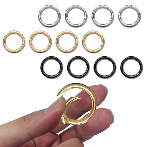 XIECHANEE Round Key Ring Carabiner Clip for Keys, Buckle, Bags, Purses, 1 Inch Keychain Rings, Set of 12