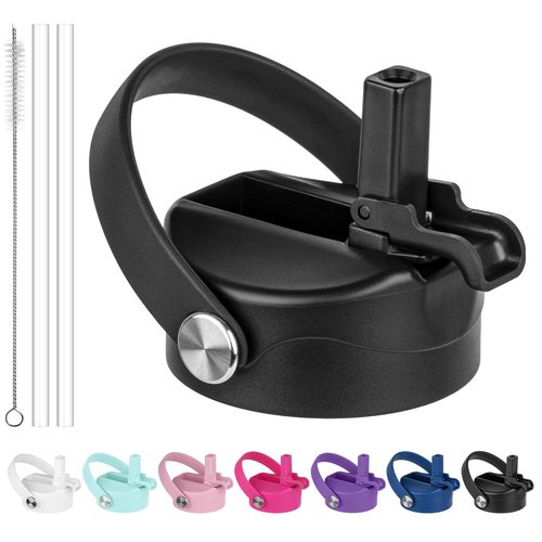 Diumepo Straw Lid for Hydroflask Wide Mouth Water Bottles, Dust Cover Lid with Straw for Hydro Flask 12/16/18/20/32/40 oz Sports Water Bottle, Straws Cap Top Accessories(Black)