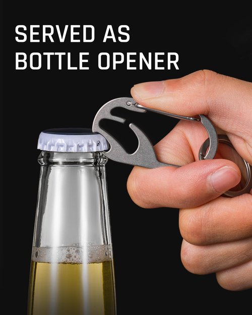TISUR Titanium Carabiner Keychain Clip, Bottle Opener Keychain Multitool, Heavy Duty Car Keys Chain Tactical (2Pcs QE01 Grey)