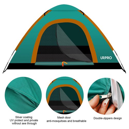 URPRO Portable Camping Tent, 2 Person Lightweight, Waterproof Windproof, UV Protection for Outdoor Orange & Green US