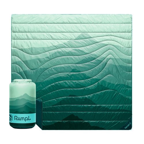 Rumpl Original Puffy Blanket - Warm Puffy Camping Blanket, 100% Recycled Polyester Insulation, Lightweight, Packable, Water-Resistant, Outdoor Puffer Blanket, 84"x80", Cascade Fade