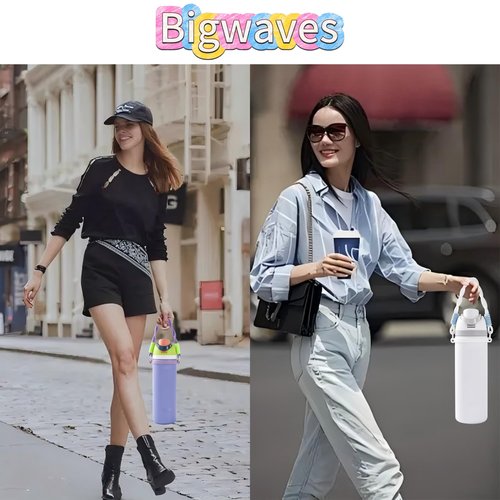 Bigwaves Silicone Handle Strap, Compatible Owala Freesip - Fits 16oz to 40oz, Water Bottle Carrier Grip Accessories for Running, Bike, Gym or Jogging (with Handle, White)