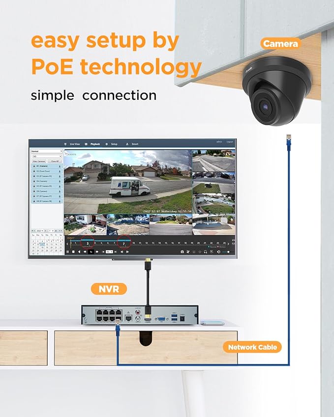4 Camera Security System 5MP, 4X 5-Megapixel Wired IP Dome Turret Cameras Outdoor with AI Person Detection, Built-in Mic, Remote Access, 4K 8CH NVR 2TB HDD for 24-7 Recording, PD93A30408-5M