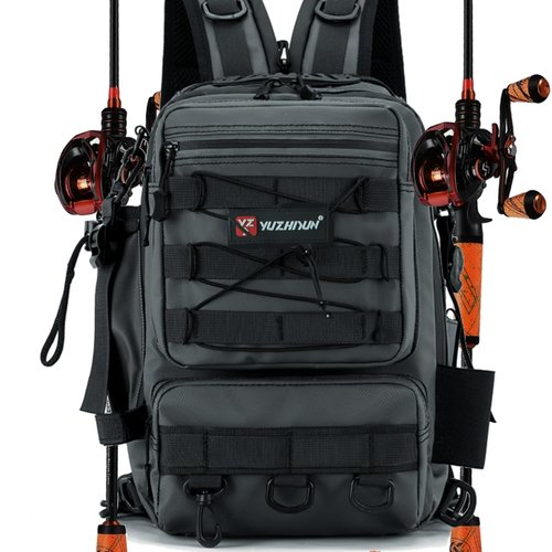 Fishing Backpack Small Tackle Sling Bag - with 2 Rod Holder - Storage Tackle Box, Fishing Gear, Fly Fishing Gifts, Grey, (Only Bag)