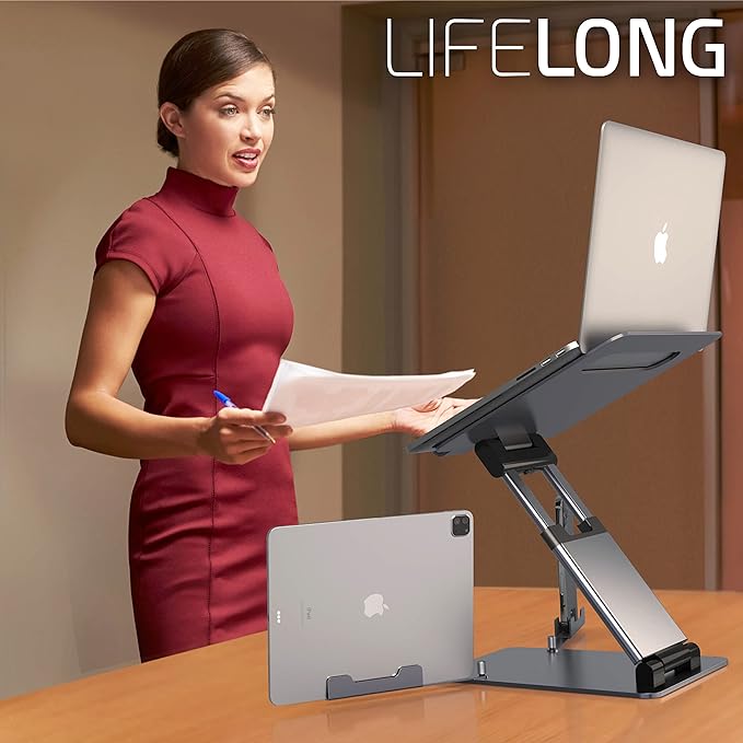 Ergonomic Laptop Stand for Desk, Adjustable Height up to 20", Laptop Riser Computer Pulpit Stand for Laptop, Portable Laptop Stands, Fits MacBook, Laptops 10 15 17 inches Laptop Holder and Laptop Desk
