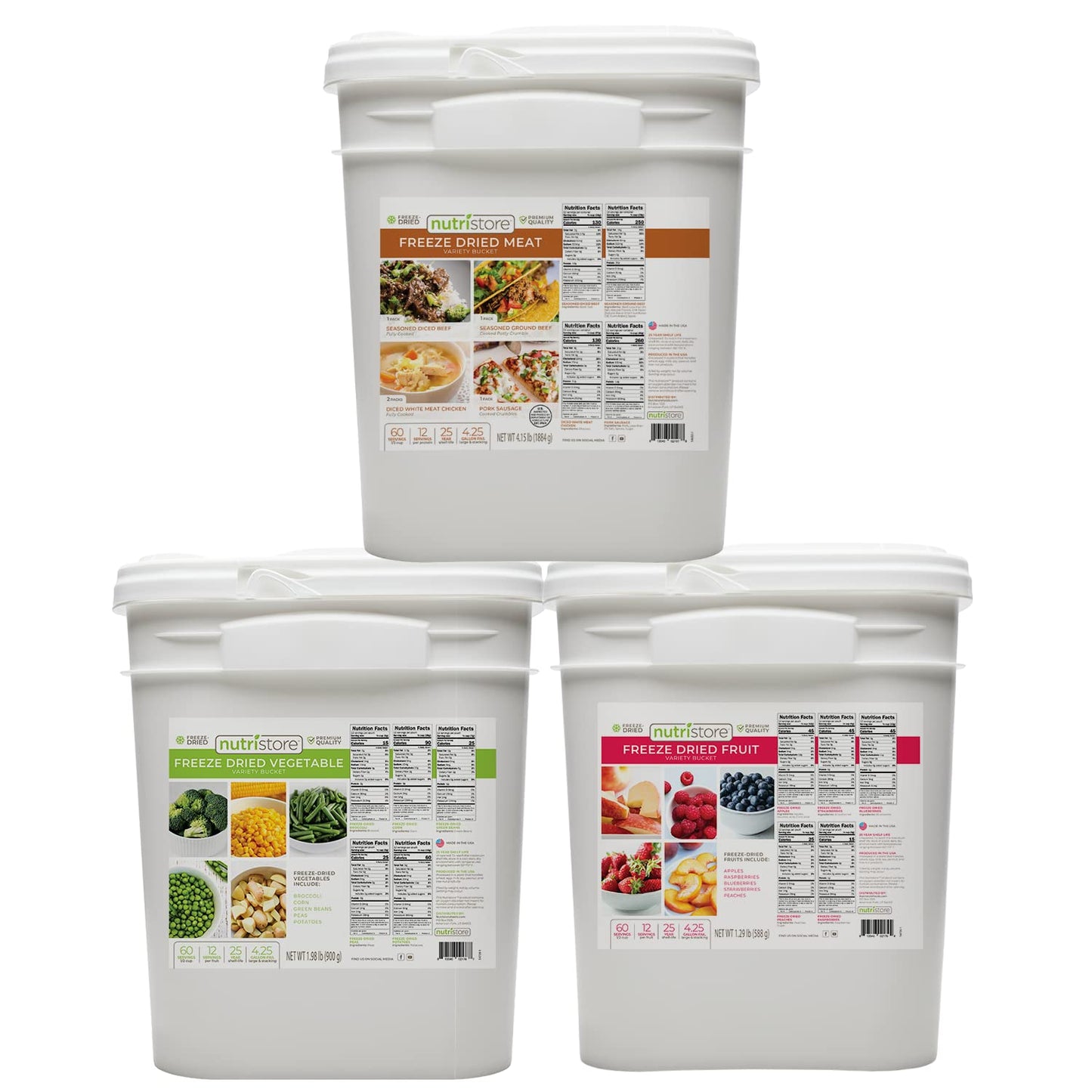 Nutristore Emergency Buckets | Premium Freeze-Dried Meats | 25-Year Shelf Life | Made in USA | Emergency Survival Food Supply | 60 Large Servings