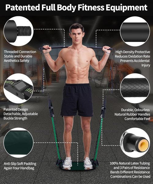 Pilates Bar Kit with Resistance Bands | Portable Multi-Functional Core Strength Training Home Gym Equipment with All-in-One Handbag at Home Gym | Removable Abs & Adjustable Straps for Travel
