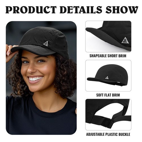 Croogo Soft Short Brim Baseball Cap Fashion 5 Panel Flat Brim Hats Trucker Dad Hats Hip Hop Cadet Caps Sun Hat,Black-DDY1