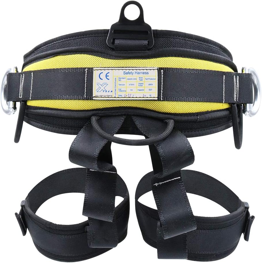 X XBEN Thicken Climbing Harness, Protect Waist Safety Harness Gear, Wider Half Body Harness for Roofing Fire Rescuing Rock Climbing Rappelling Tree Climb