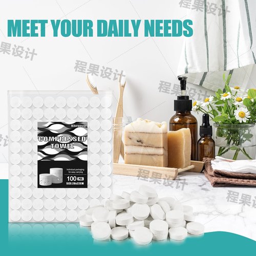 Khrgovd 100PCS Compressed Towel Tablets Mini Disposable Compressed Towel Tablets，Bulk Coin Tissues，Disposable and portable face towels suitable for travel, Camping, Sports, Beauty Salons, Home use