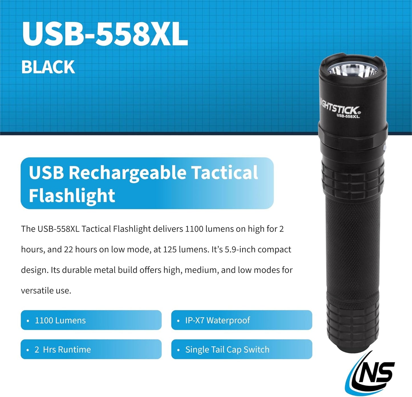 Nightstick USB-558XL USB-C Rechargeable Tactical Flashlight, Black