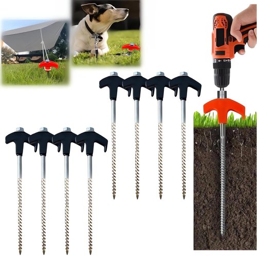 8" Screw in Tent Stakes - Ground Anchors Screw in, Tent Pegs Camping Stakes Heavy Duty, Metal Threaded Tent Spikes, Hex Pegs Drillable Tent Stakes, Screw Tent Stakes for Outdoor Camping (8PCS-Black)