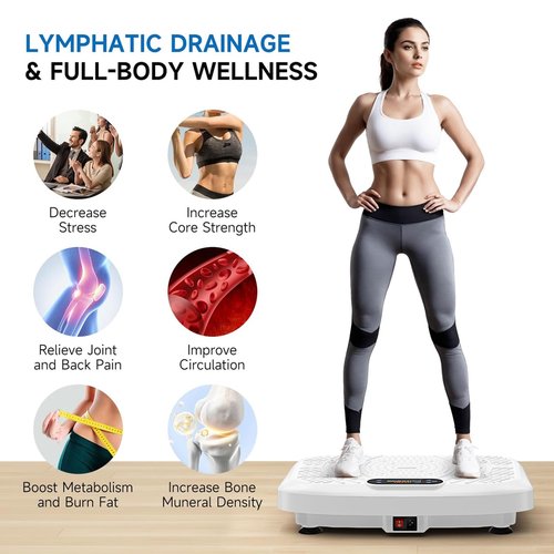 Vibration Plate Exercise Machine Weight Loss, Full Body Workout Vibration Plate Lymphatic Drainage, 199 Adjustable Speeds Power Shaping Vibrating Plate 450 Lbs Capacity Fitness Platform White