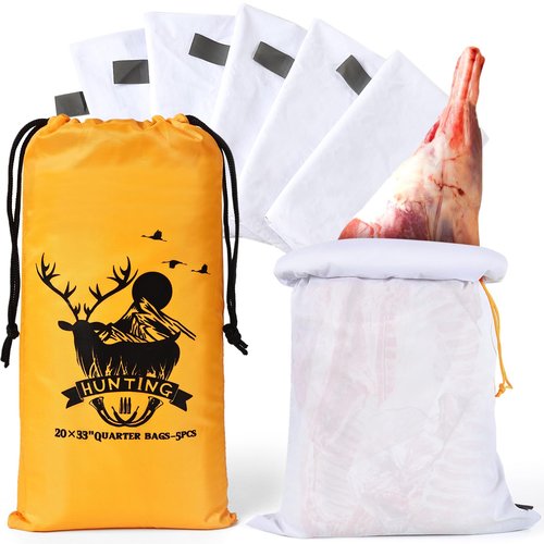 Elk Quarter Meat Bags 5-Pack - 33" x 20" Heavy Duty & Breathable Game Bags for Packing Out Deer, Antelope,Moose & Caribou | Reusable with Reflective Strips