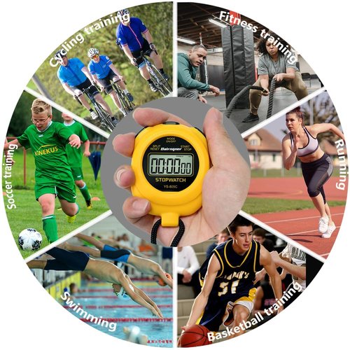 Bairnqner Stopwatch Timer with Countdown, ON/Off Simple Operation No Clock No Date, Digital Stop Watch for Sports, Yellow