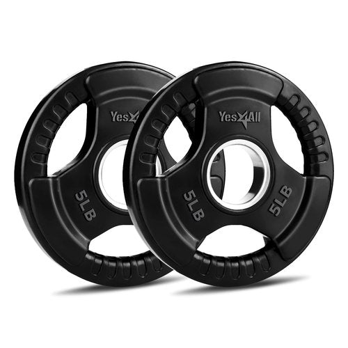 Yes4All Weight Plate Grip Rubber Coated For Weightlifting & Strength Training, Cast Iron - 5LB - Pair