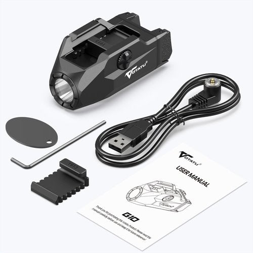 VOTATU G10 Pistol Light High 1000 Lumens/Low 400 Lumens and Strobe Function, Rechargeable Flashlight, Ultra Compact Weapon Light with Adjustable Rail Keys