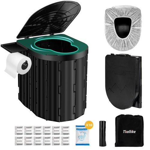 Portable Toilet, Upgraded 15'' Camping Toilet for Adults with Lid, Folding Toilet With Removable Paper Holder, Travel Portable Potty for Camping, Hiking, RoadTrip, Tent, Truck Drivers