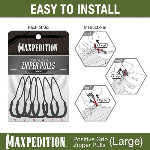 MAXPEDITION Positive Grip Zipper Pulls (Large, Gray) Pack of 6, Zipper Pull Replacement for Tactical Backpack, EDC Pouch, Bug Out Bag & Luggage, Sling Pull Tab, PZLGRY