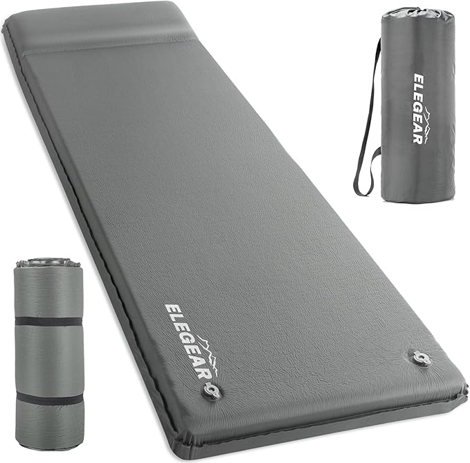 Elegear Self Inflating Sleeping Pad, 3.15" Ultra-Thick Memory Foam Camping Pad with Pillow Fast Inflating in 20s Insulated Camping Mattress Pad 4-Season Camp Sleeping Mat for Camp/Travel/Car/Tent