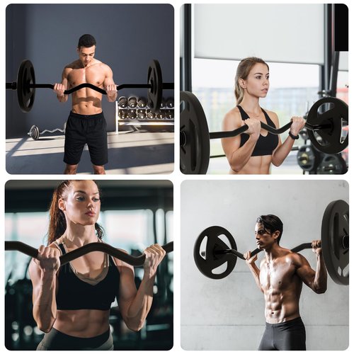 Olympic EZ Curl Barbell Bar, 48-inch Curling Bar, Fits 2-inch Weight Plates, Strength Training Bar for Squats, Hip Thrusts, Bench Press, and Weightlifting, with 2 Spring Collars (350LBS Weight Capacity） (Black EZ Curl Barbell)