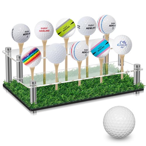 Lunmon Acrylic Metal Golf Ball Display Case Golf Ball Holder with Black Base and Turf Golf Ball Stand Display Box for Golf Ball Decoration