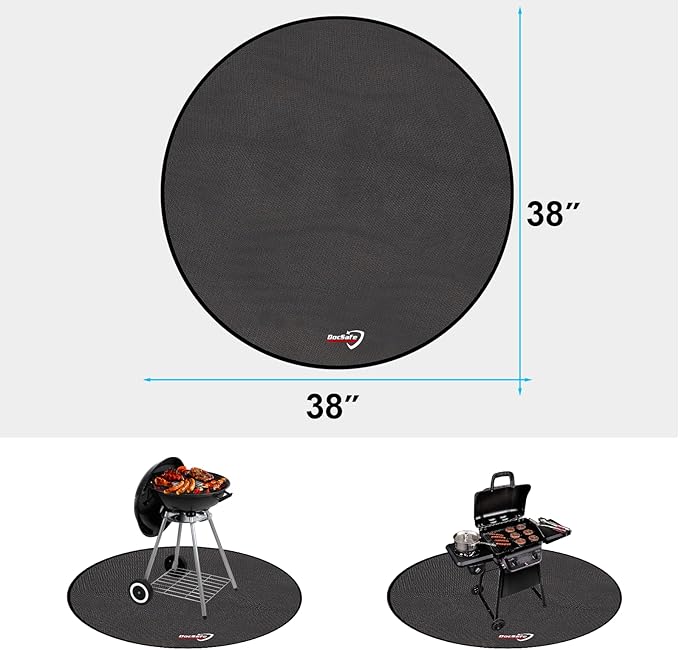 DocSafe 38" Round Fire Pit Mat, 4-Layer Fireproof Under Grill Mat Heat Insulated Indoor Fireplace Pad Protector for Decks,Patios,Grass,BBQ Smoker, Portable Reusable Oil-Proof and Waterproof, Black