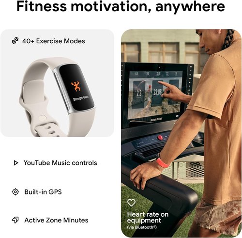 Fitbit Charge 6 Fitness Tracker Smartwatch with Heart Rate, GPS, Health Tools - Fit Bit Smart Watch for Men and Women - Porcelain/Silver Bundle with Cleaning Cloth and Charger