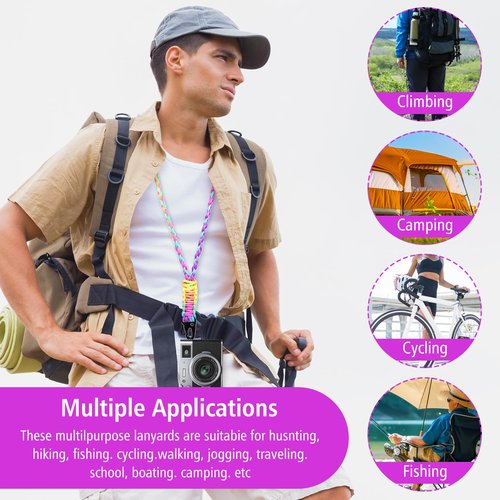 Wanmu Paracord Lanyards for Keys, Heavy Duty 550 Rainbow Keychain Lanyard, Camo Weave Neck Lanyard for Key Badge Holder, Camera, Wallet and ID Card