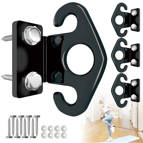 Wuno Shop 4 PCS Resistance Band Wall Anchors, Exercise Band Wall Anchor, Gym Wall Hooks for Resistance Bands, Workout Wall Mount Anchor for Physical Therapy and Small Space Home - Black