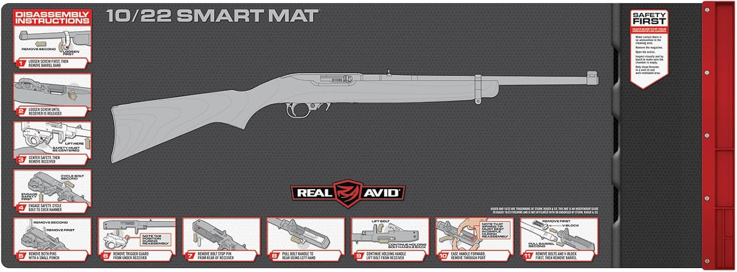 Real Avid 10/22 Smart Mat – 43×16" Oil‑Resistant Cleaning Mat with Magnetic Parts Tray & Takedown Diagram - No‑Slip, Shock‑Absorbing Work Surface Designed for Ruger 10/22 Maintenance