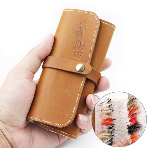 Fly Boxes for Fly Fishing Leather Wallet Tackle Box Flies Streamer Dry Fly Box Display Case Gifts for Men, Women (Fly Wallet)