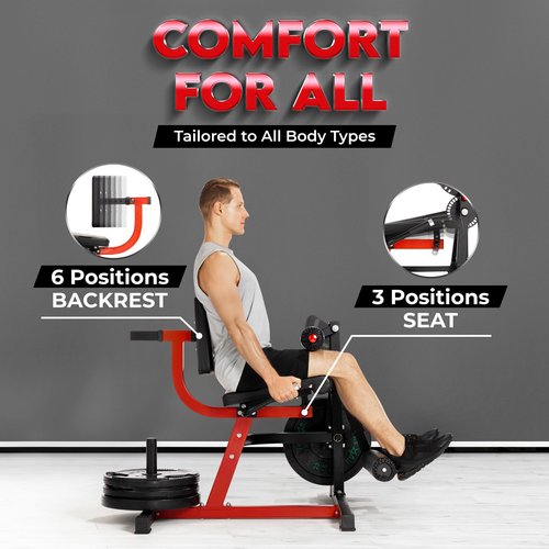 Yes4All Leg Extension and Curl Machine, Adjustable Leg Machine with Plate Loaded, Leg Extension and Curl Bench for Home Gym, Black & Red