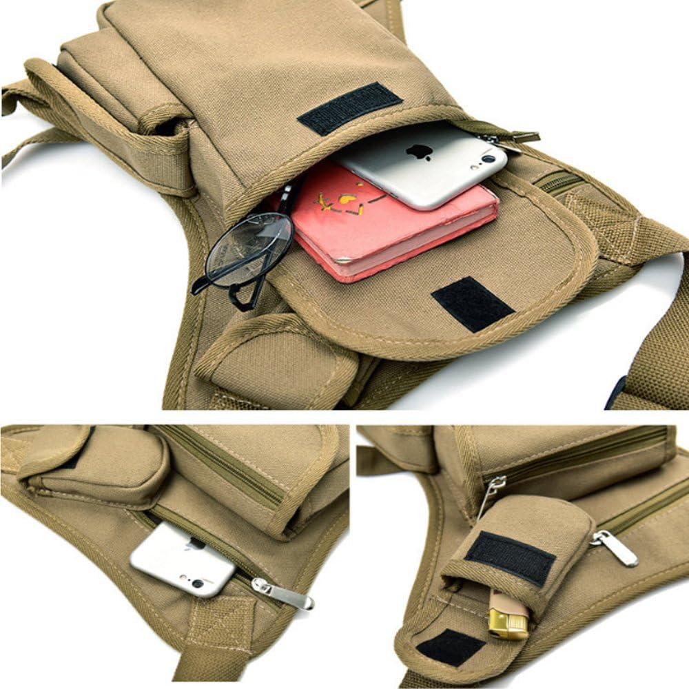 Small Multi-Purpose Drop Waist Leg Bag Canvas Utility Tactical Hip Molle Pack Sport Camping Hiking Motorcycle Racing Thigh Pouch Army Green